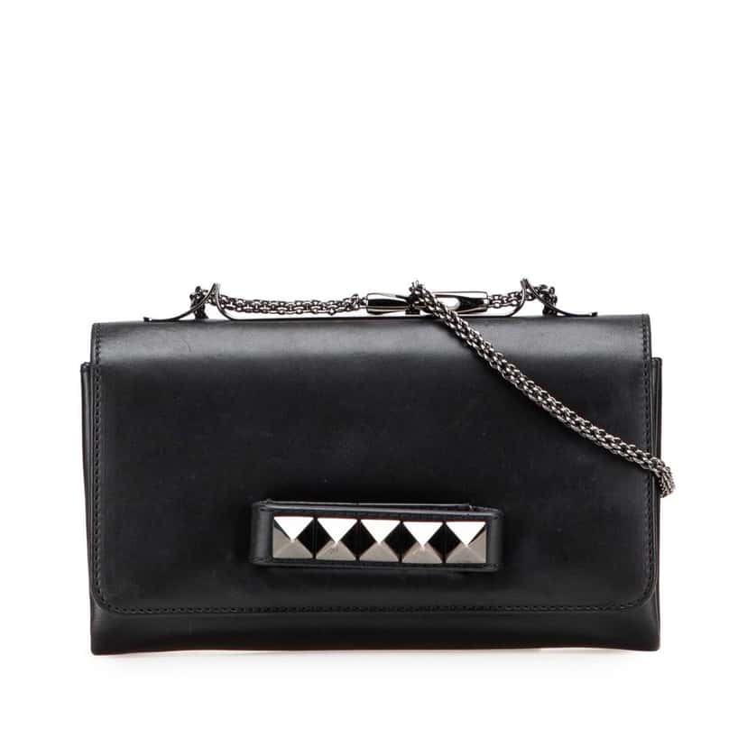 Valentino Nappa Rockstud Va Va Voom Clutch on Chain Black Leather Good condition - Front View