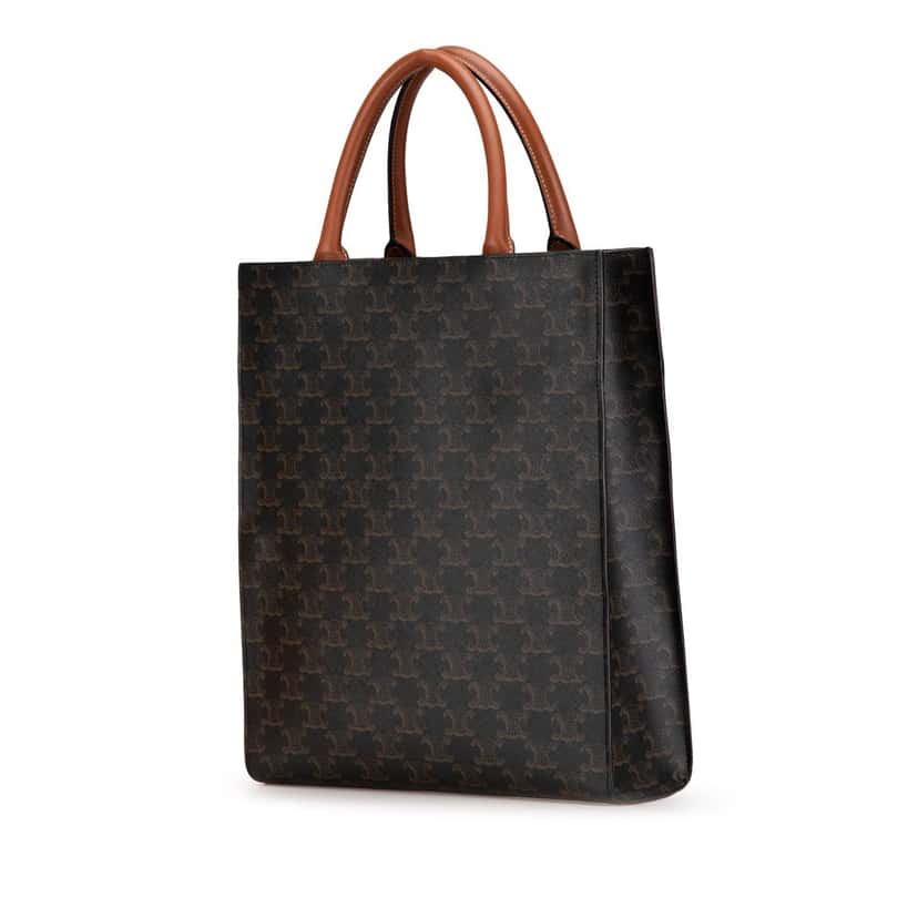 Celine Small Paris Print Triomphe Coated Canvas Vertical Cabas Tote Brown Canvas Good condition - Back View