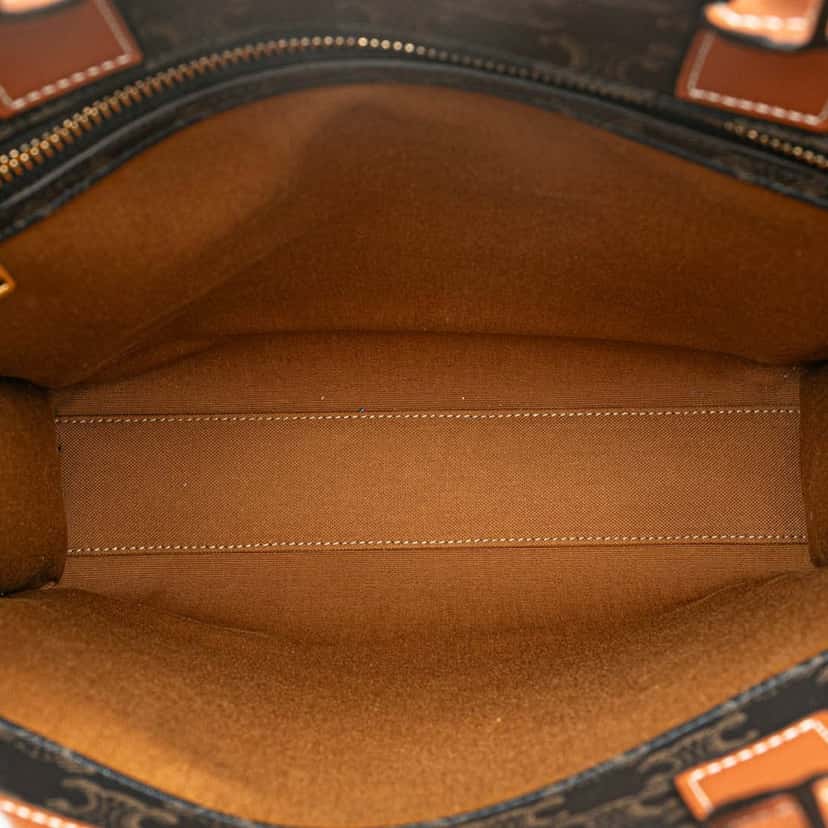 Celine Small Paris Print Triomphe Coated Canvas Vertical Cabas Tote Brown Canvas Good condition - Model View