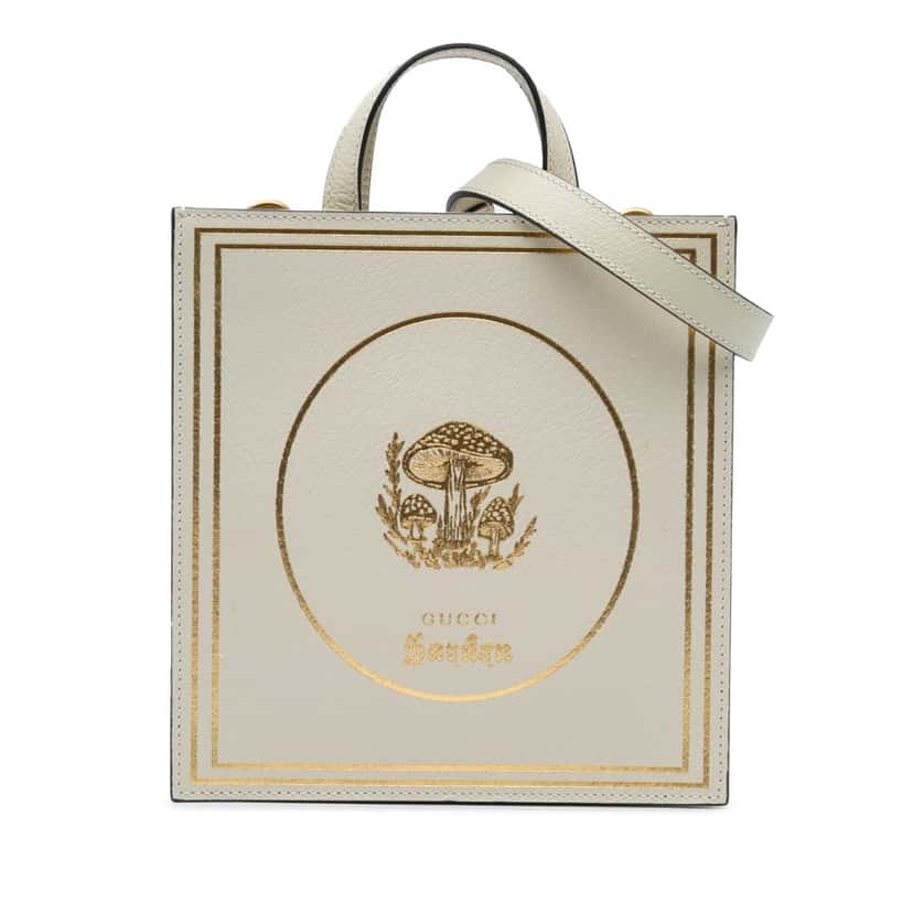 Gucci Garden Calfskin Mushrooms Vertical Shopping Tote Brown Leather Good condition - Front View