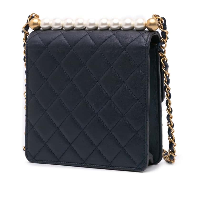 Chanel Small Lambskin Chic Pearls Flap Blue Leather Good condition - Back View