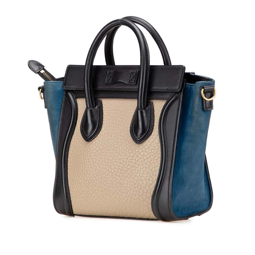 Celine Nano Tricolor Nubuck and Calfskin Luggage Tote Brown Leather Good condition - Back View