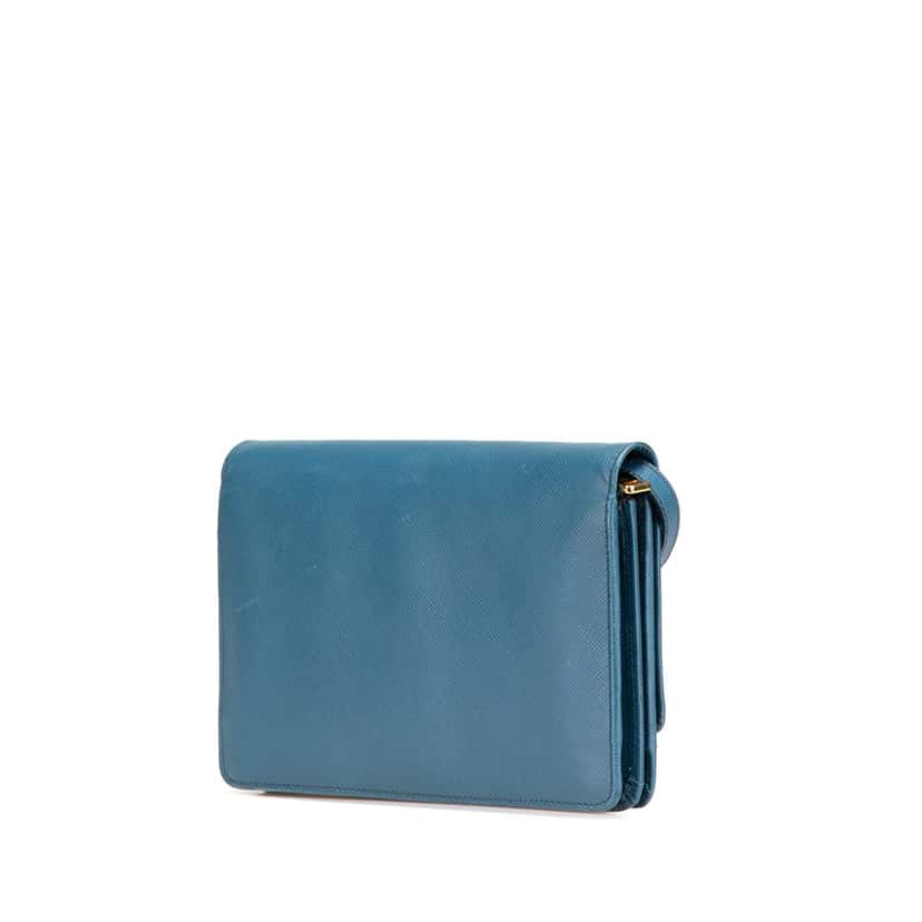 Prada Saffiano Wallet on Strap Blue Leather Good condition - Back View
