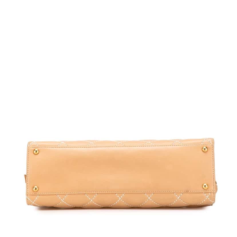 Chanel CC Lambskin Wild Stitch Handbag Brown Leather Good condition - Inside View
