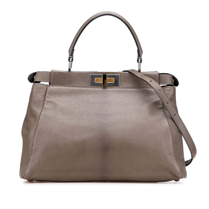 Fendi Medium Calfskin Peekaboo Iconic Satchel Brown Leather Good condition - Front View