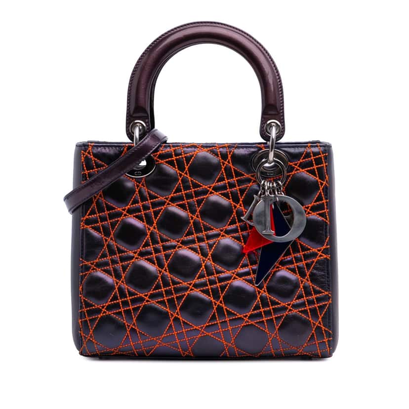 Dior Anselm Reyle Medium Metallic Lambskin Cannage Lady Dior Purple Leather Good condition - Front View