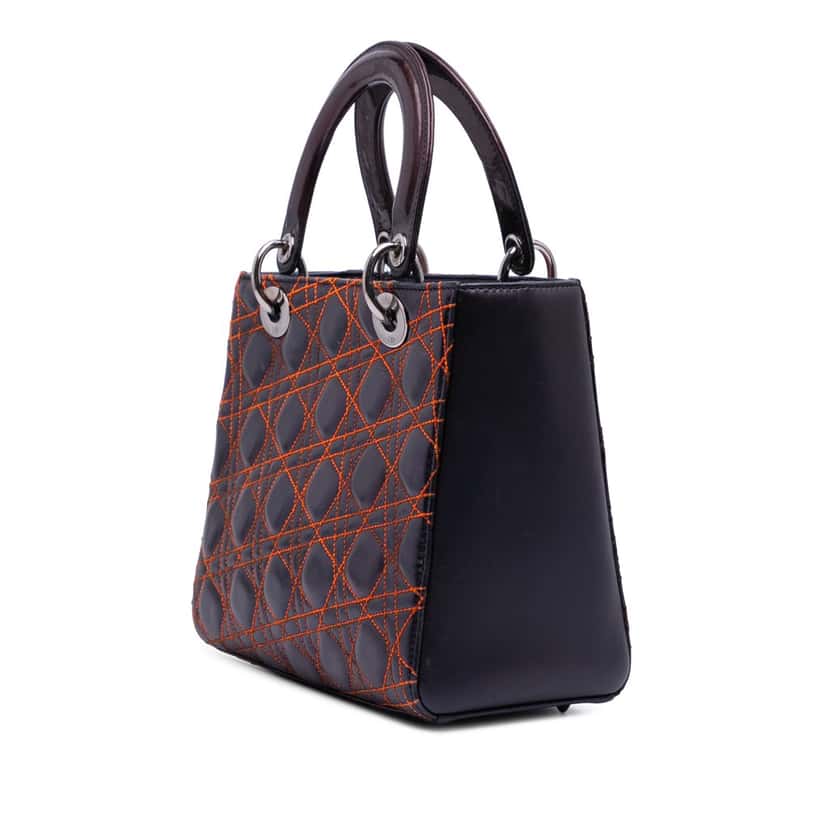 Dior Anselm Reyle Medium Metallic Lambskin Cannage Lady Dior Purple Leather Good condition - Back View