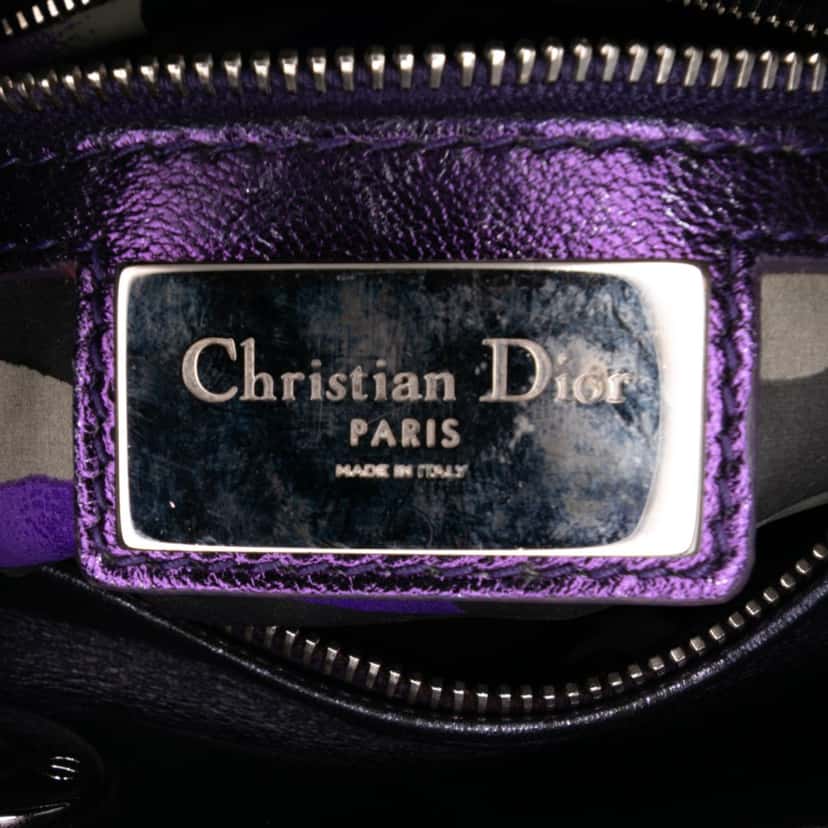 Dior Anselm Reyle Medium Metallic Lambskin Cannage Lady Dior Purple Leather Good condition - Box View