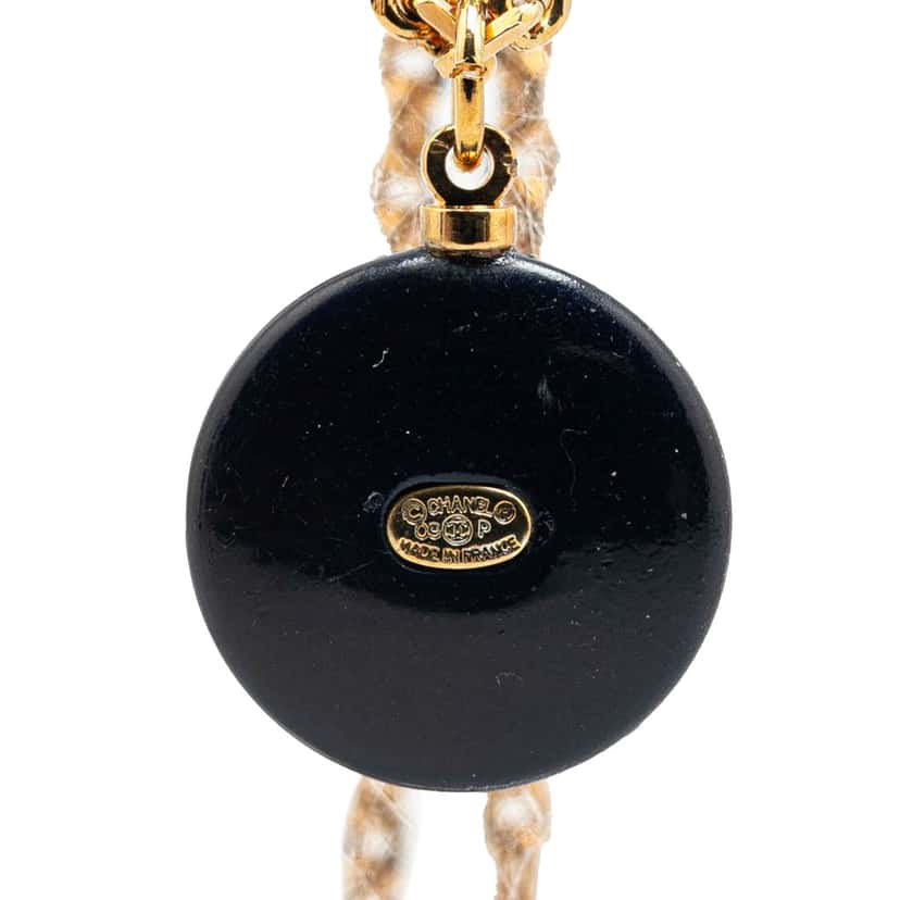 Chanel Gold Plated CC Resin and Faux Pearl Pendant Necklace Gold Metal Good condition - Back View