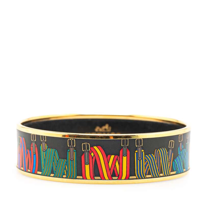 Hermès Wide Les Sangles Enamel Bangle 65 Black Good condition - Front View