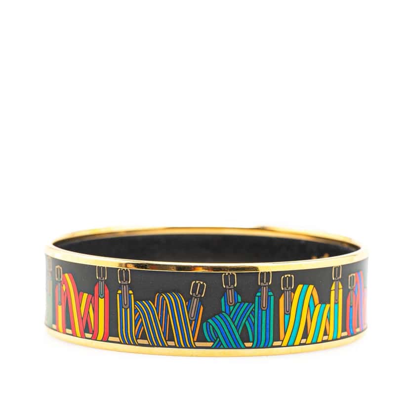 Hermès Wide Les Sangles Enamel Bangle 65 Black Good condition - Back View