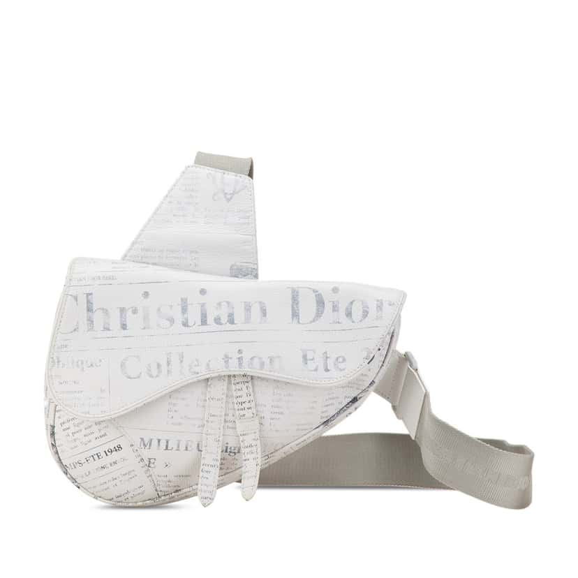 Dior Daniel Arsham Newspaper Print Saddle Bag White Leather Good condition - Front View