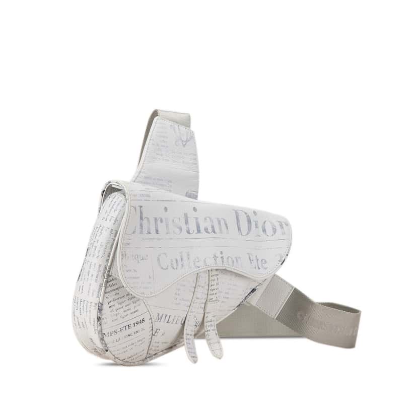 Dior Daniel Arsham Newspaper Print Saddle Bag White Leather Good condition - Back View