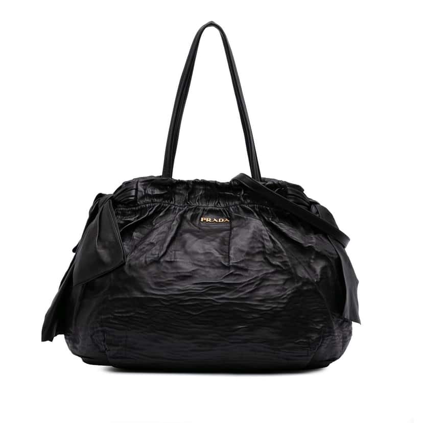Prada Nappa Antique Bow Satchel Black Leather Good condition - Front View