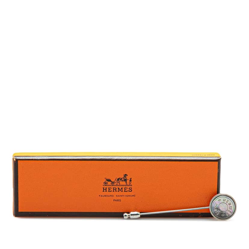 Hermès Palladium Plated Clou de Selle Stick Pin Brooch Silver Metal Good condition - Box View