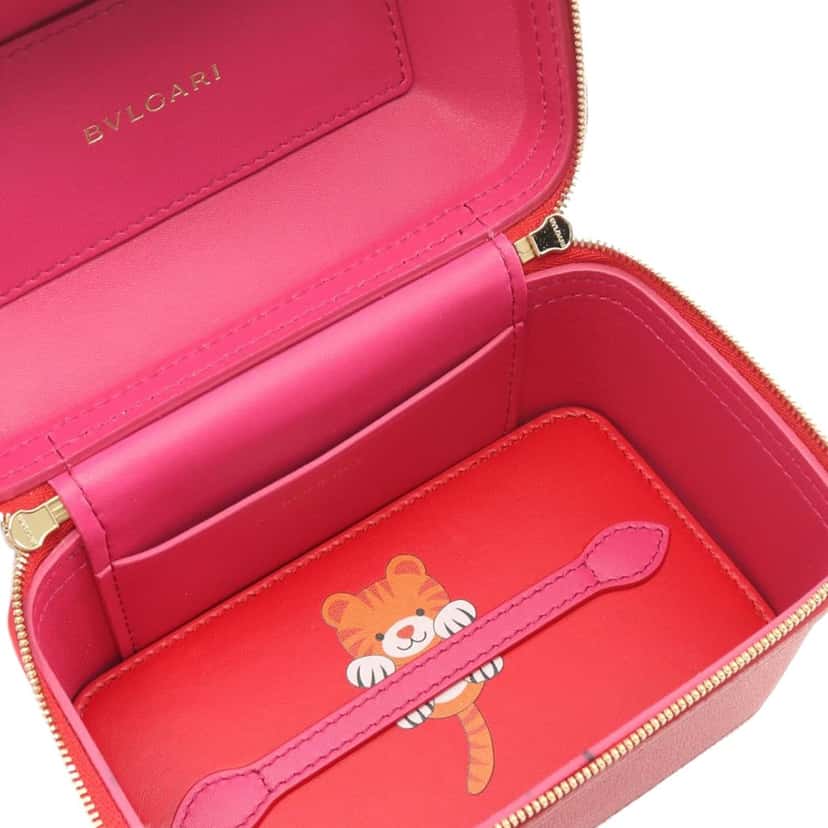 Bvlgari Leather Serpenti Forever Vanity Bag Red Leather Good condition - Inside View
