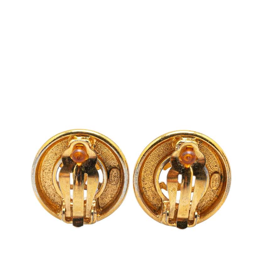 Chanel Gold Plated CC Round Clip on Earrings Gold Metal Good condition - Back View