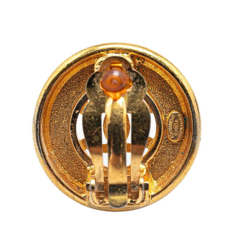 Chanel Gold Plated CC Round Clip on Earrings Gold Metal Good condition - Inside View