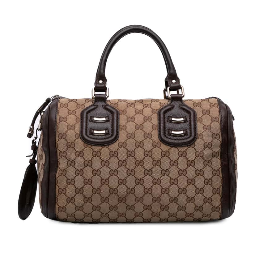 Gucci Medium GG Canvas Techno Tag Boston Bag Brown Canvas Good condition - Front View