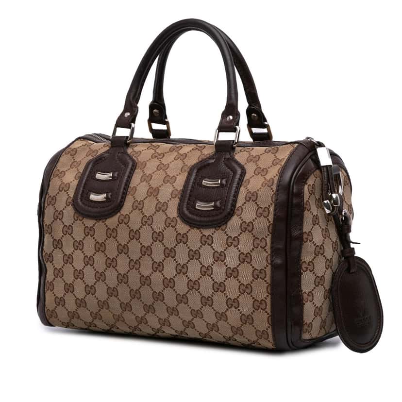 Gucci Medium GG Canvas Techno Tag Boston Bag Brown Canvas Good condition - Back View