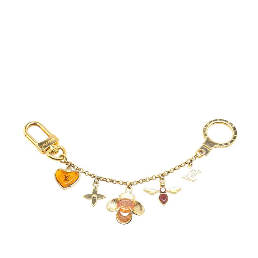 Louis Vuitton Gold Plated Bee Flower Bag Charm Key Chain Gold Metal Good condition - Back View