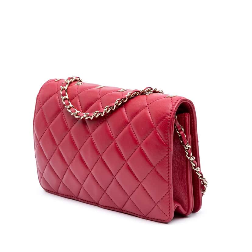 Chanel Quilted Lambskin All About Chanel Wallet On Chain Red Leather Good condition - Back View