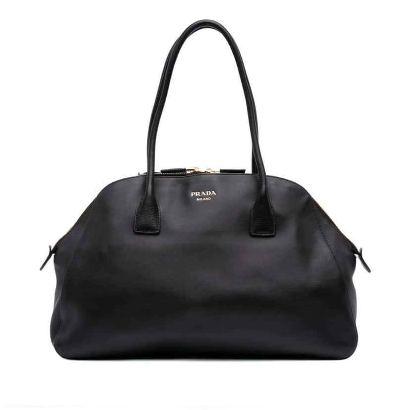 Prada Medium Soft Grain Leather Shopping Bag Black Leather Good condition - Front View