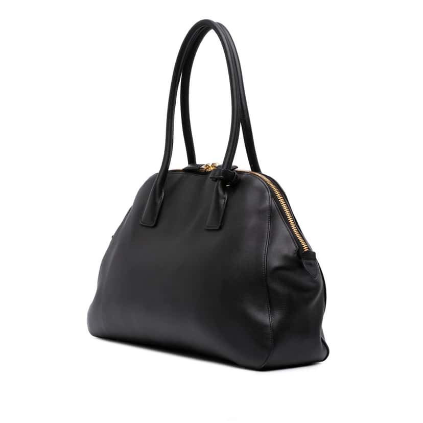 Prada Medium Soft Grain Leather Shopping Bag Black Leather Good condition - Back View