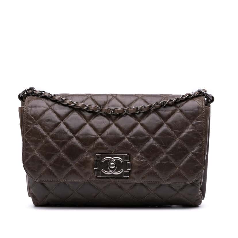 Chanel Quilted Glazed Calfskin Soft Boy Flap Brown Leather Good condition - Front View