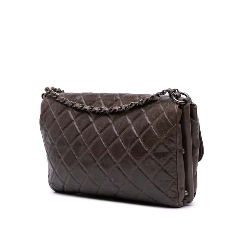 Chanel Quilted Glazed Calfskin Soft Boy Flap Brown Leather Good condition - Back View