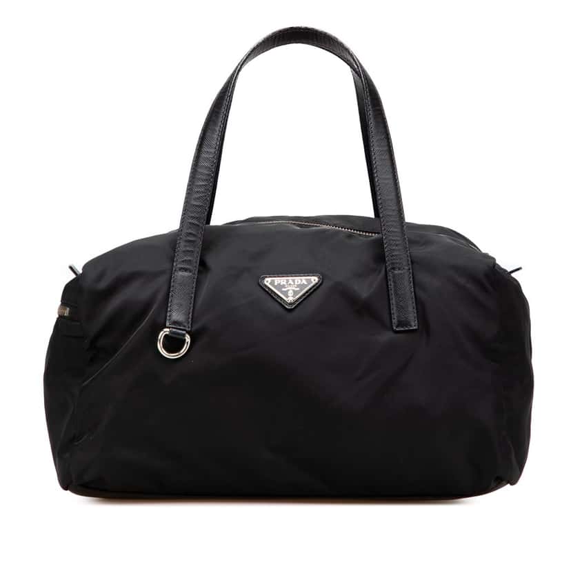Prada Saffiano Trimmed Tessuto Handbag Black Good condition - Front View