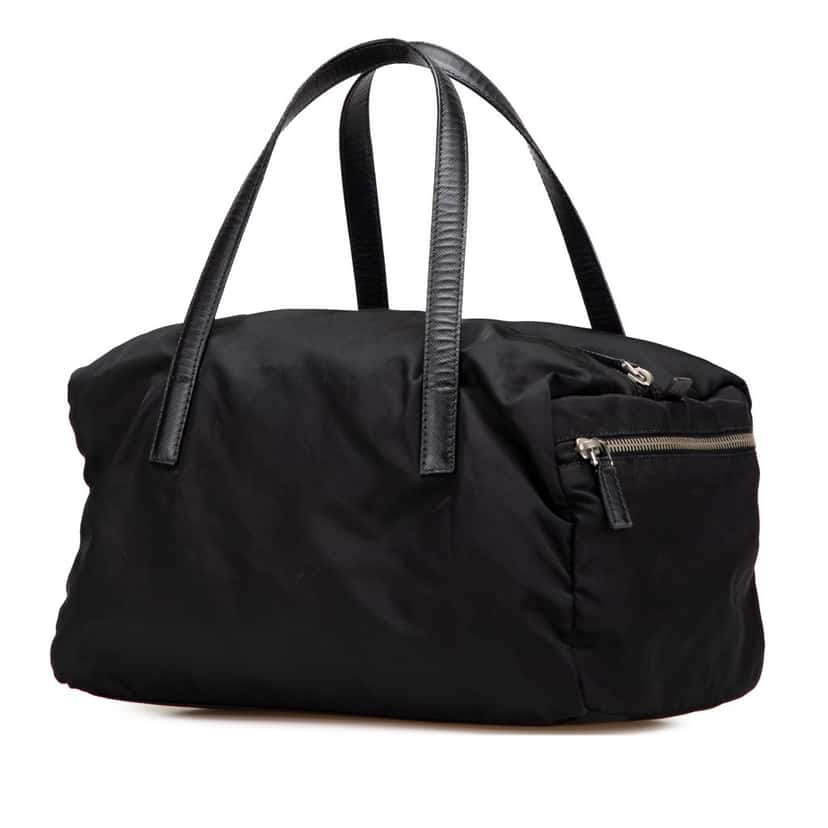 Prada Saffiano Trimmed Tessuto Handbag Black Good condition - Back View