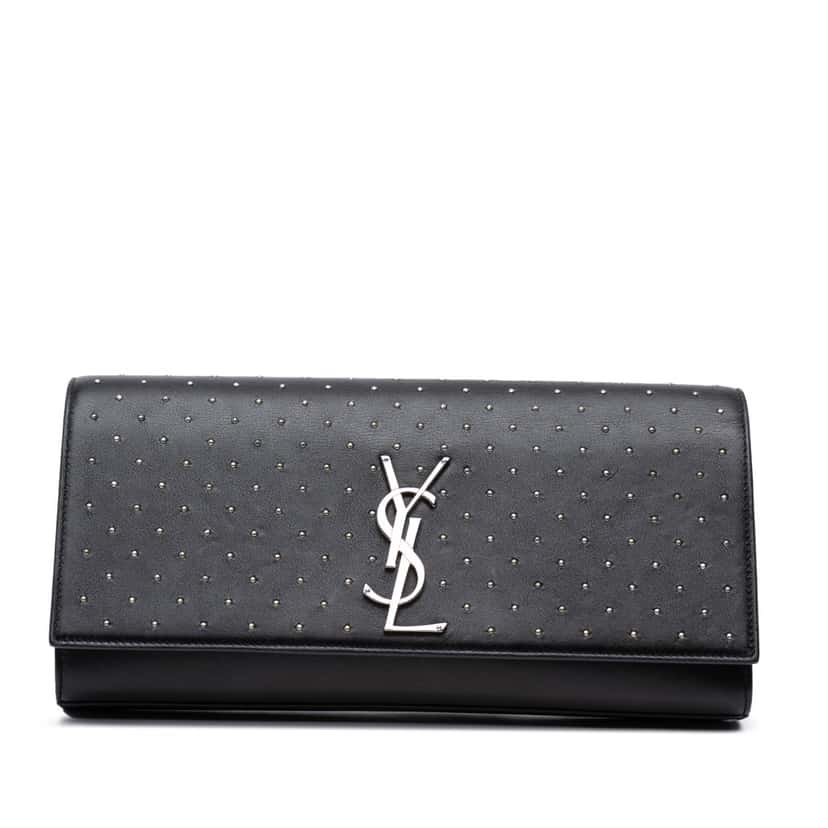 Saint Laurent Leather Monogram Studded Cassandre Clutch Black Leather Good condition - Front View