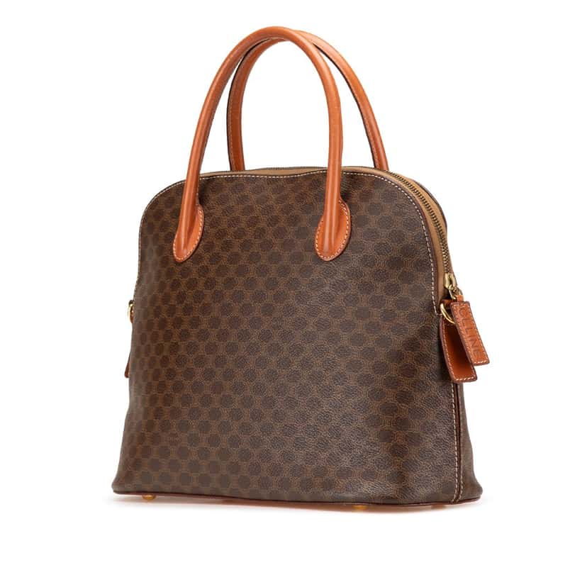 Celine Macadam Coated Canvas Dome Satchel Brown Canvas Good condition - Back View