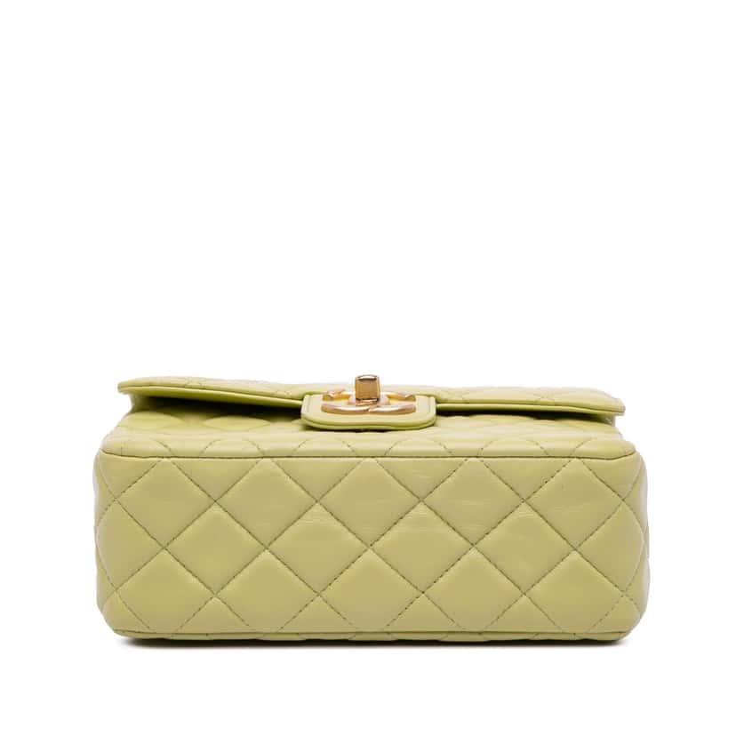 Chanel Mini Square Lambskin Casino Royale Charms Single Flap Green Leather Good condition - Inside View