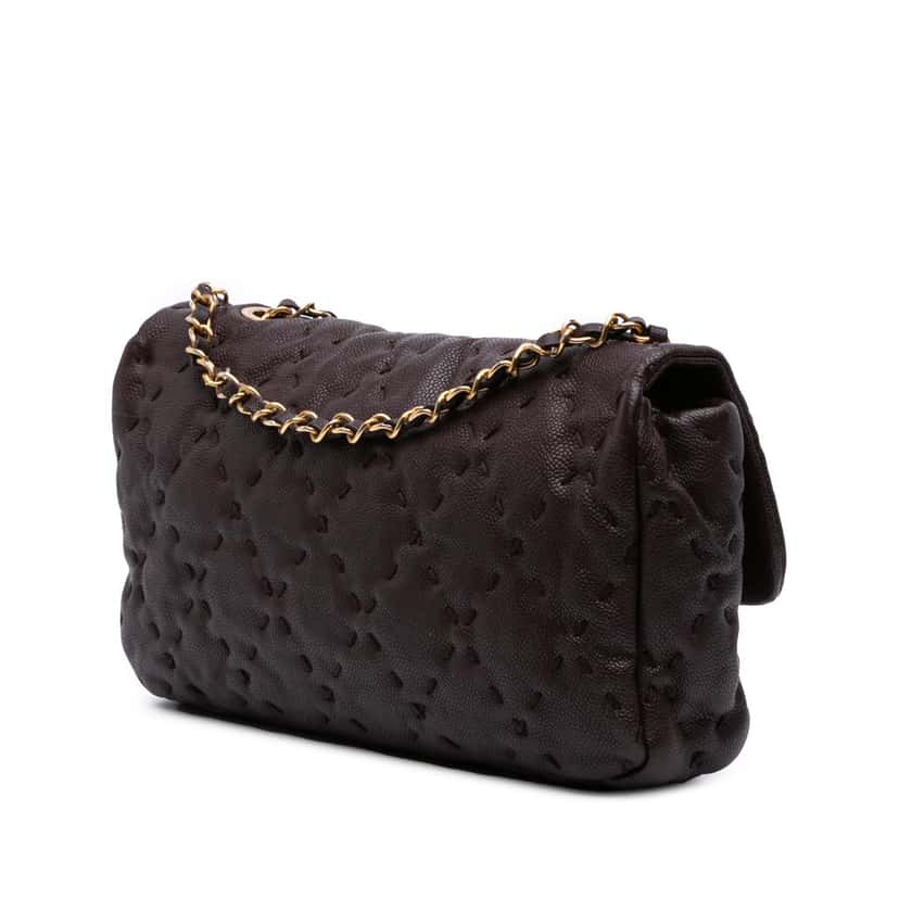Chanel Caviar Wild Stitch Flap Brown Leather Good condition - Back View