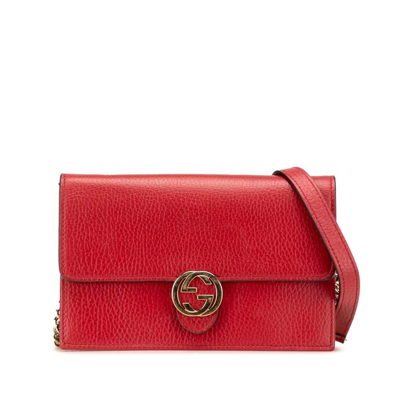 Gucci Leather Interlocking G Dollar Wallet on Chain Red Leather Good condition - Front View