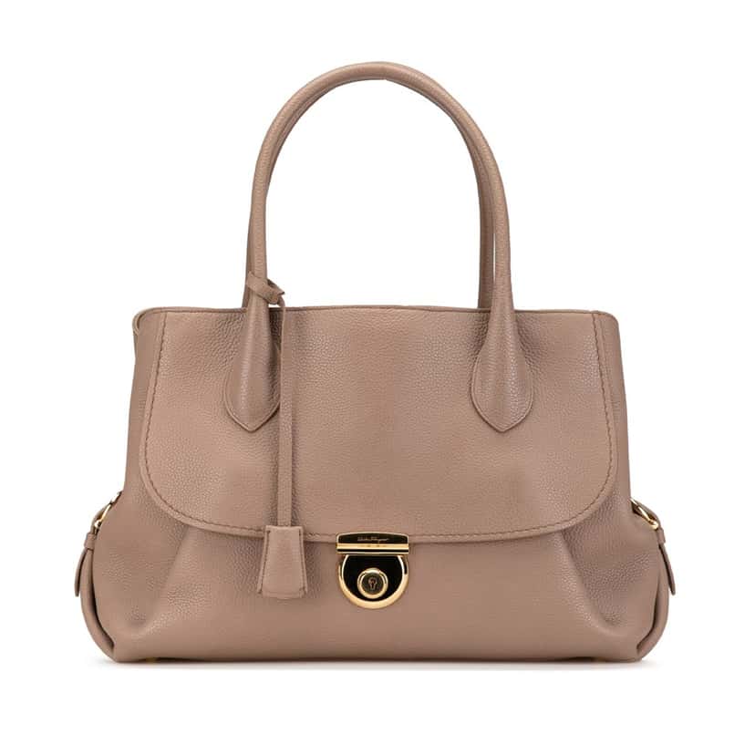 Salvatore Ferragamo Leather Fiamma East West Tote Brown Leather Good condition - Front View