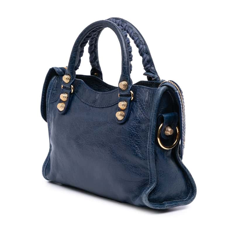 Balenciaga Mini Lambskin Motocross City Giant 21 Satchel Blue Leather Good condition - Back View