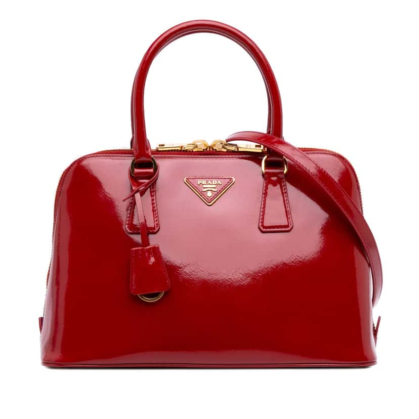 Prada Medium Saffiano Vernice Promenade Satchel Red Leather Good condition - Front View