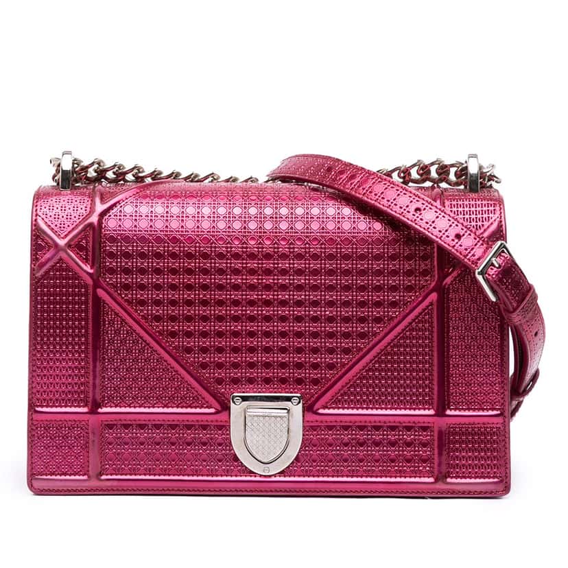 Dior Medium Metallic Patent Microcannage Diorama Flap Pink Leather Good condition - Front View