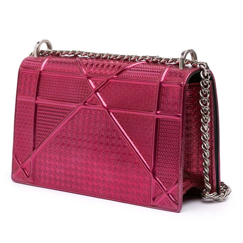 Dior Medium Metallic Patent Microcannage Diorama Flap Pink Leather Good condition - Back View