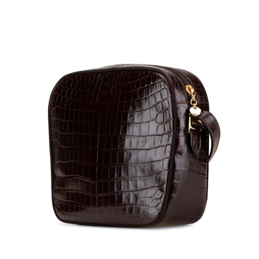 Salvatore Ferragamo Croc Embossed Calfskin Vara Crossbody Brown Leather Good condition - Back View