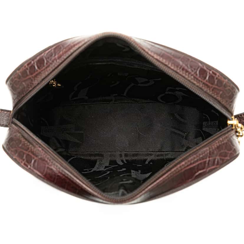 Salvatore Ferragamo Croc Embossed Calfskin Vara Crossbody Brown Leather Good condition - Model View