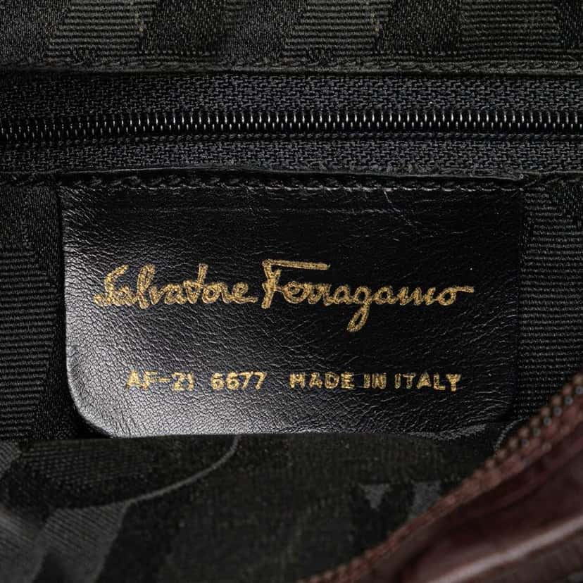 Salvatore Ferragamo Croc Embossed Calfskin Vara Crossbody Brown Leather Good condition - Box View