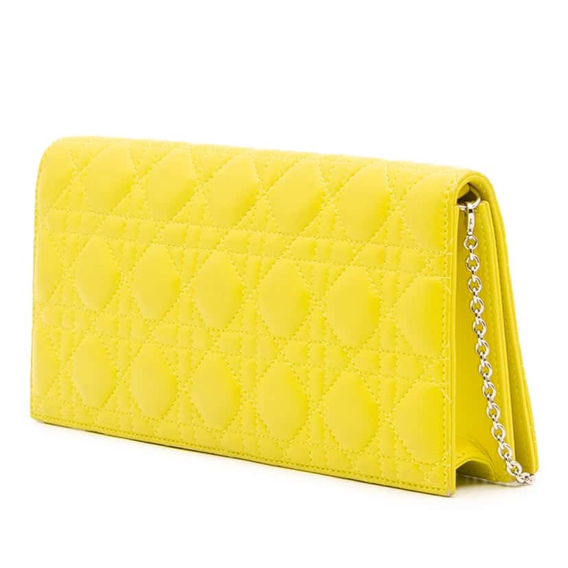 Dior Lambskin Cannage Lady Dior Wallet On Chain Yellow Leather Good condition - Back View
