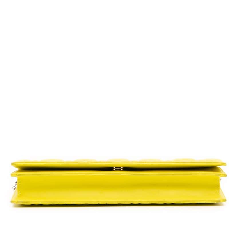 Dior Lambskin Cannage Lady Dior Wallet On Chain Yellow Leather Good condition - Inside View