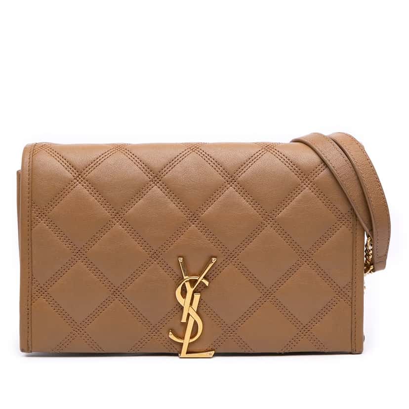 Saint Laurent Quilted Diamond Lambskin Becky Wallet on Chain Brown Leather Good condition - Front View