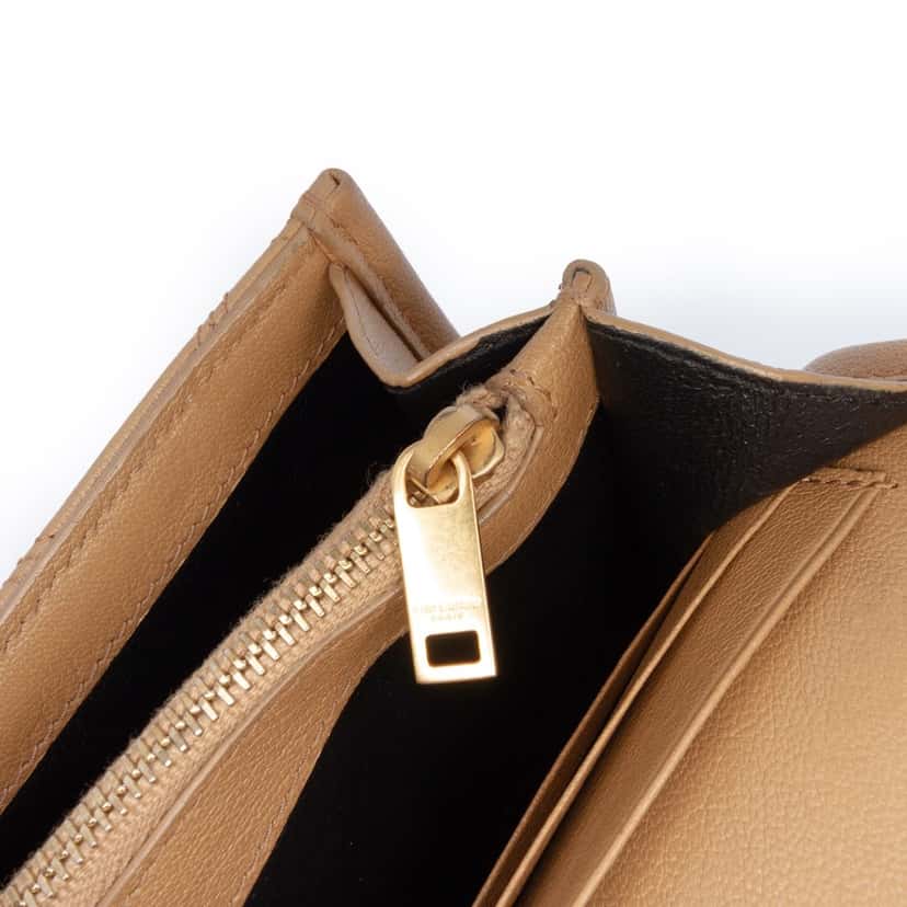 Saint Laurent Quilted Diamond Lambskin Becky Wallet on Chain Brown Leather Good condition - Box View