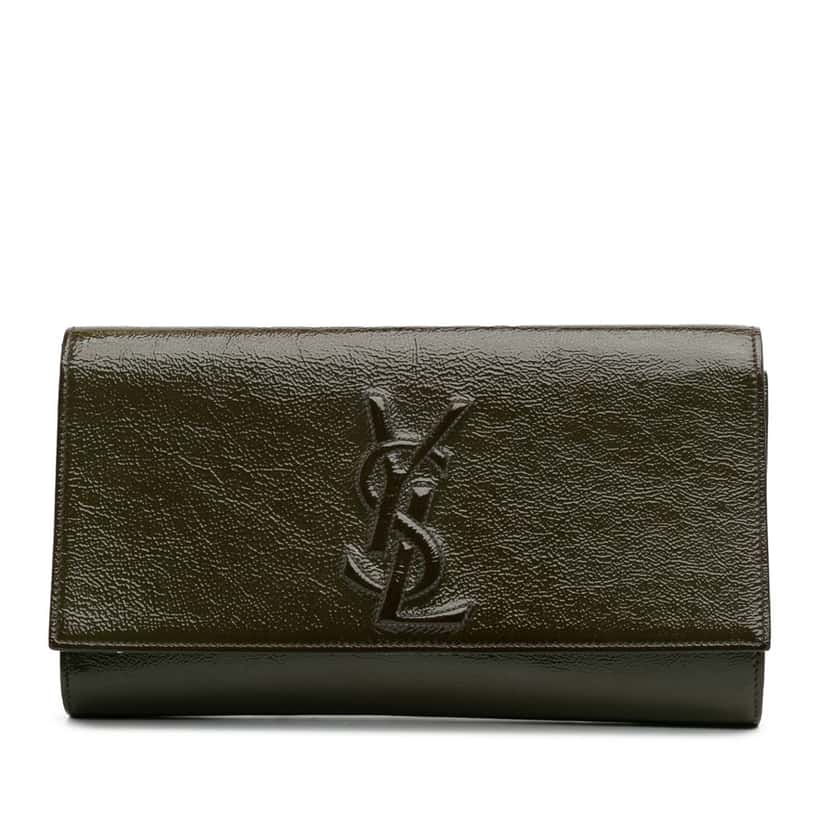 Yves Saint Laurent Large Patent Belle De Jour Clutch Brown Leather Good condition - Front View